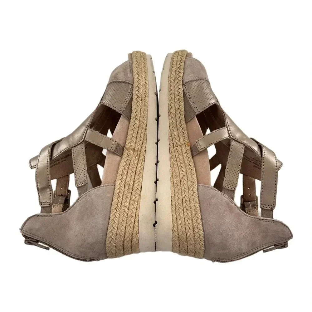 Earth womens platform sandals size 7.5 bronze leather beige suede Espadrilles